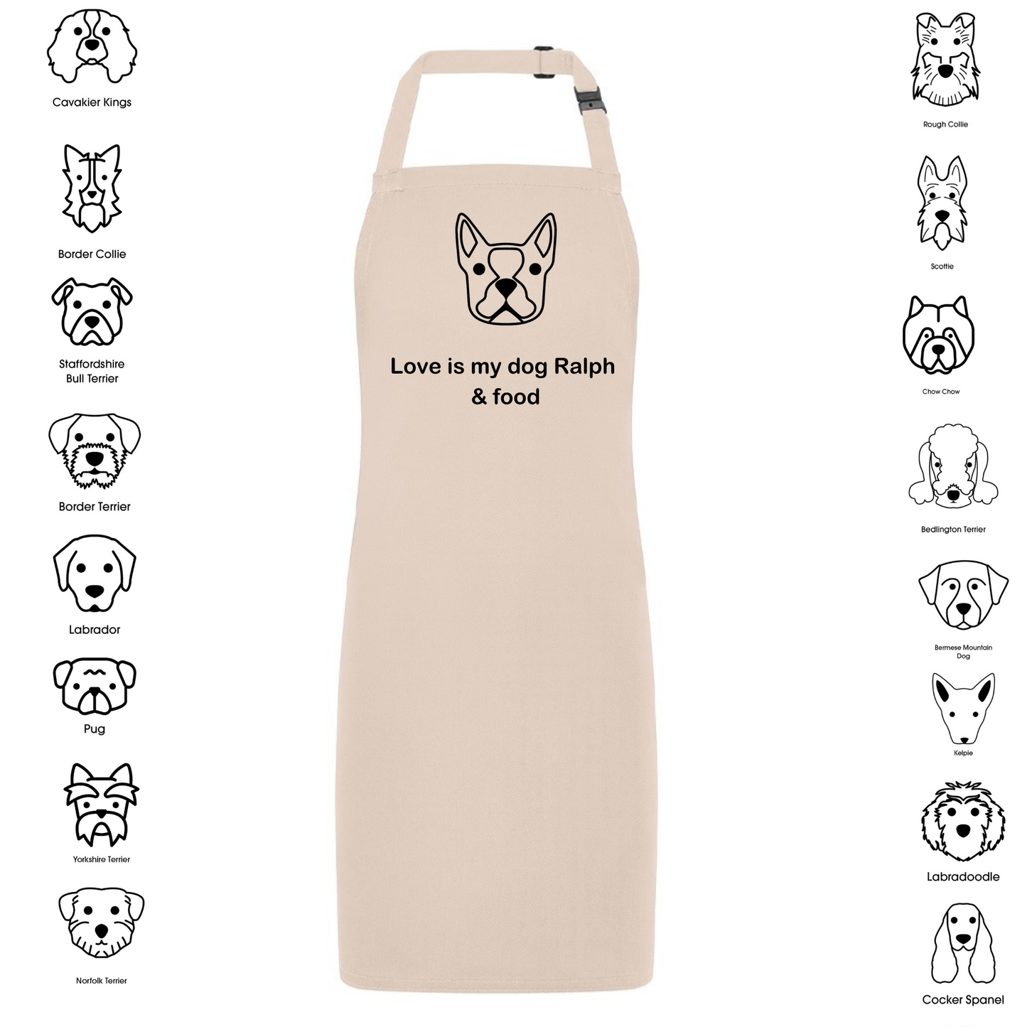 Personalised Love Is My Dog And Food Apron Cream