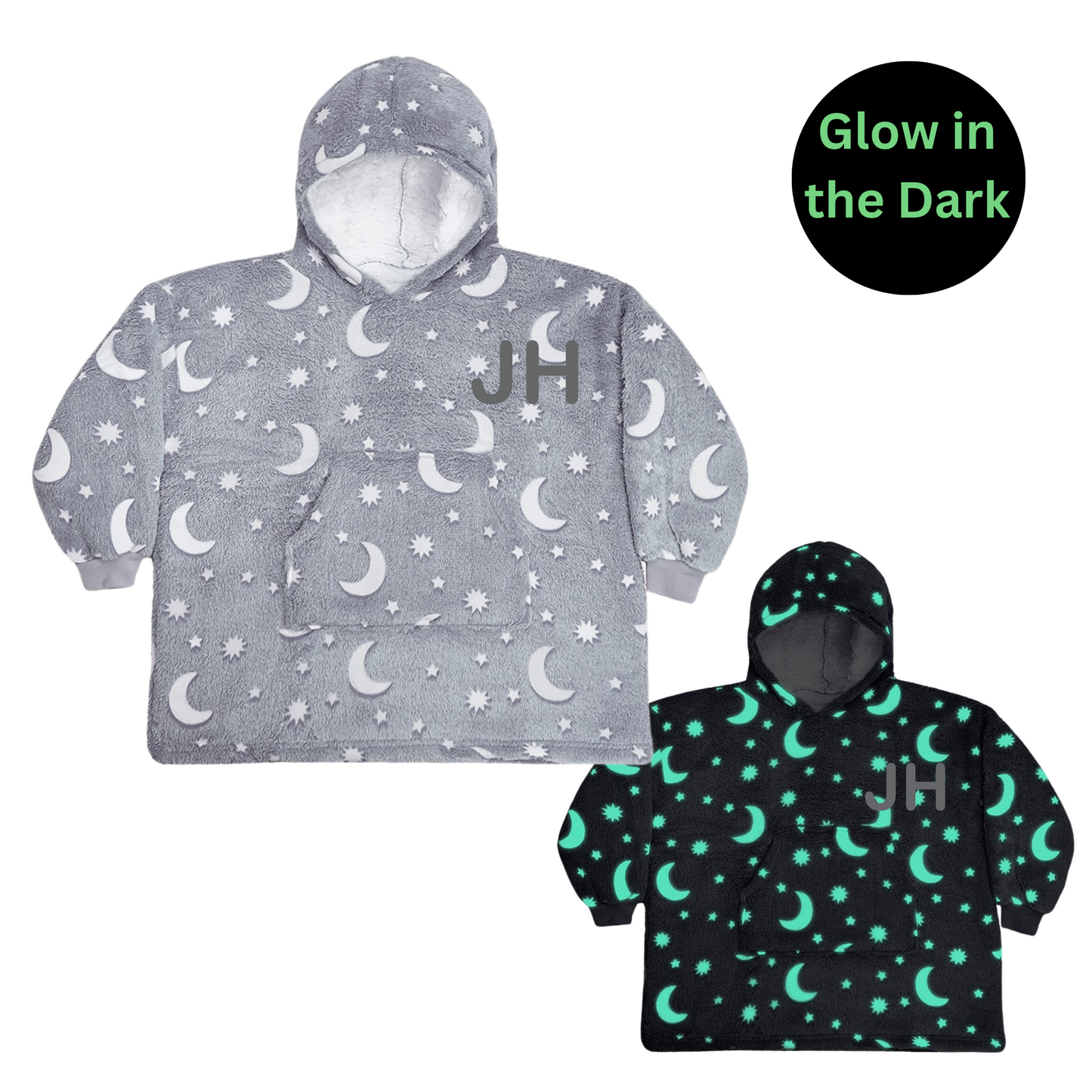Personalised Glow In The Dark Hooded Blanket Grey