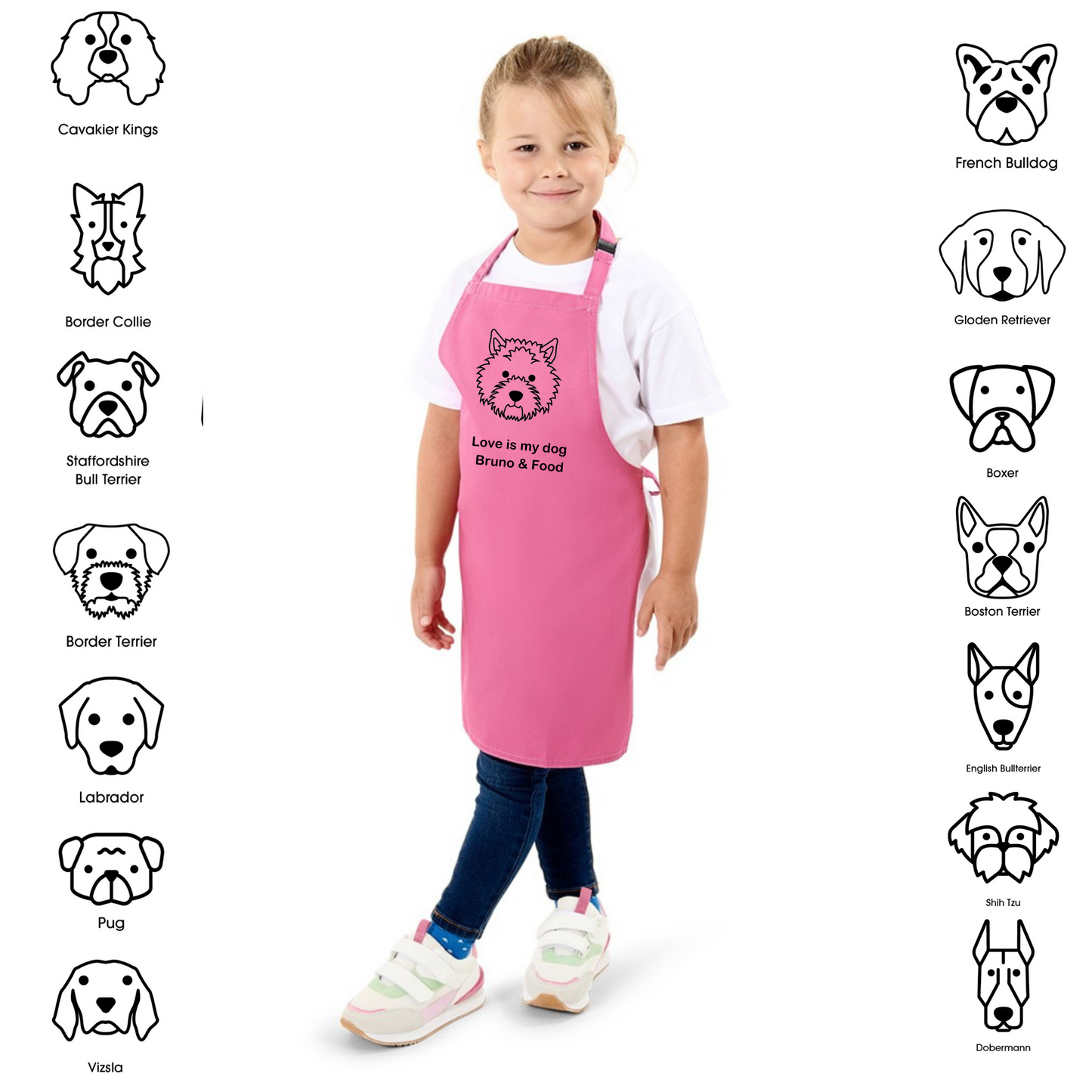 Personalised Love Is My Dog And Food Apron Pink