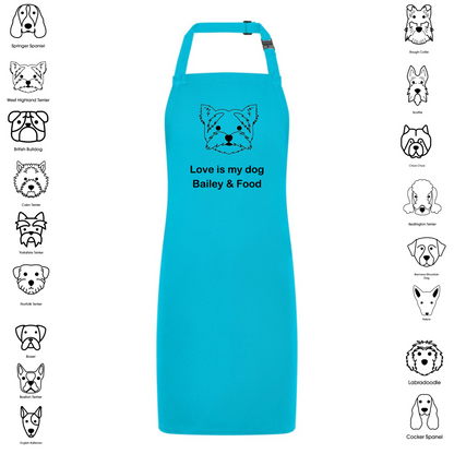 Personalised Love Is My Dog And Food Apron Blue