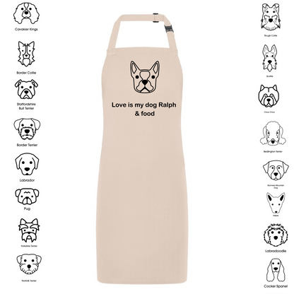 Personalised Love Is My Dog And Food Apron Cream