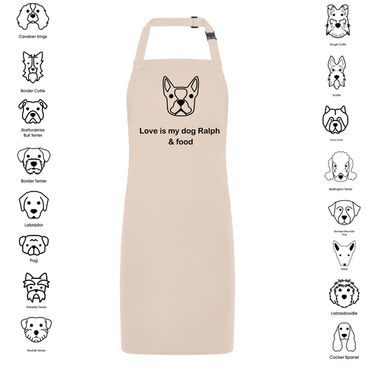 Personalised Love Is My Dog And Food Apron Cream