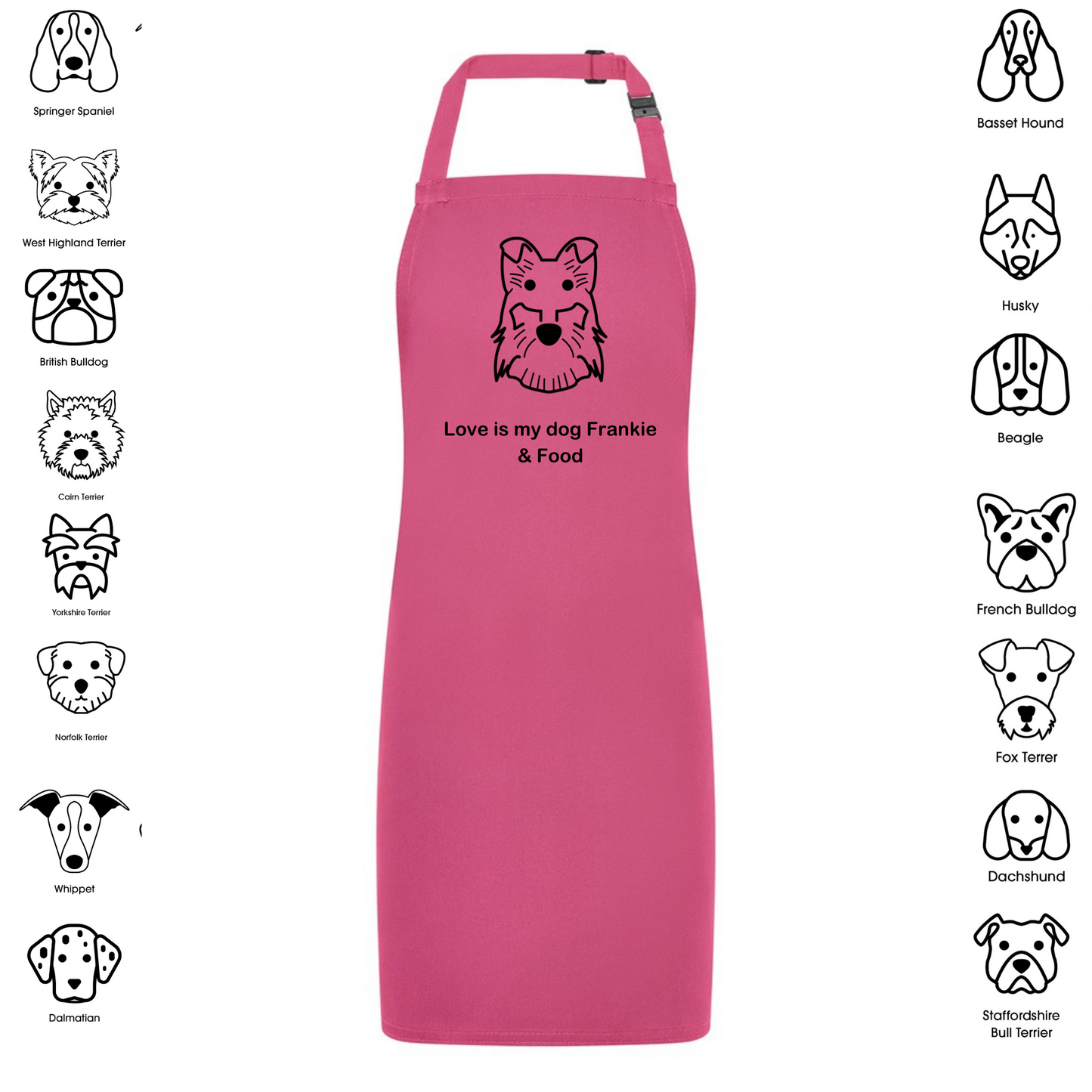 Personalised Love Is My Dog And Food Apron Pink