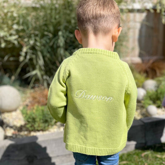 Personalised Kids Knitted Cardigan Sage