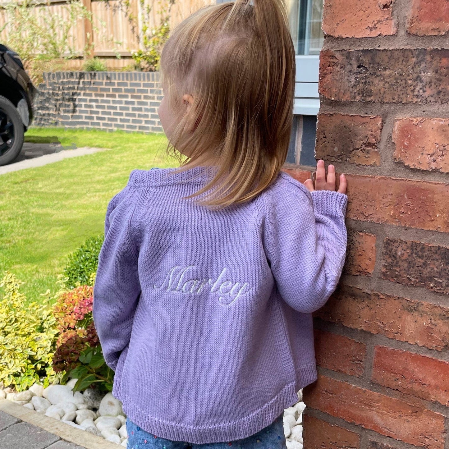 Personalised Kids Knitted Cardigan Lilac